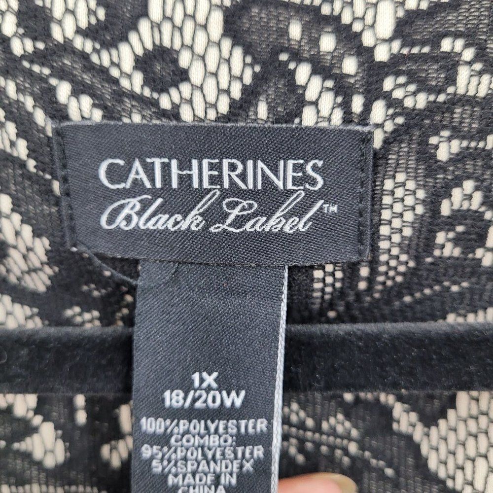 Catherines Black Label Formal Shacket Top 1X Black Velour Lace Blocking Zip Goth - Picture 14 of 14